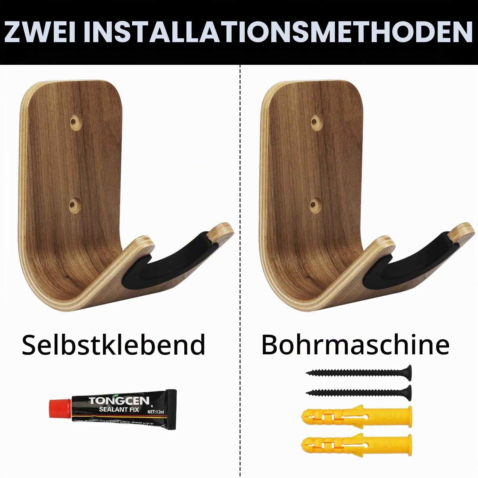 Gitarrenhalterung Gitarrenhalter Für die Wand, Gitarren-Wandhalterung Holz mit Schrauben und Klebstoff für Akustikgitarre, klassische Gitarre, Bass, E-Gitarre & Ukulele (Ukulele)