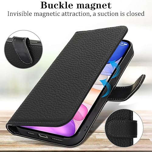 Miniatura 4 de Zouzt Funda para iPhone 11 de 6.1 pulgadas de piel auténtica con 4 ranuras para tarjetas, tarjetero con bloqueo RFID, tapa magnética, función atril,