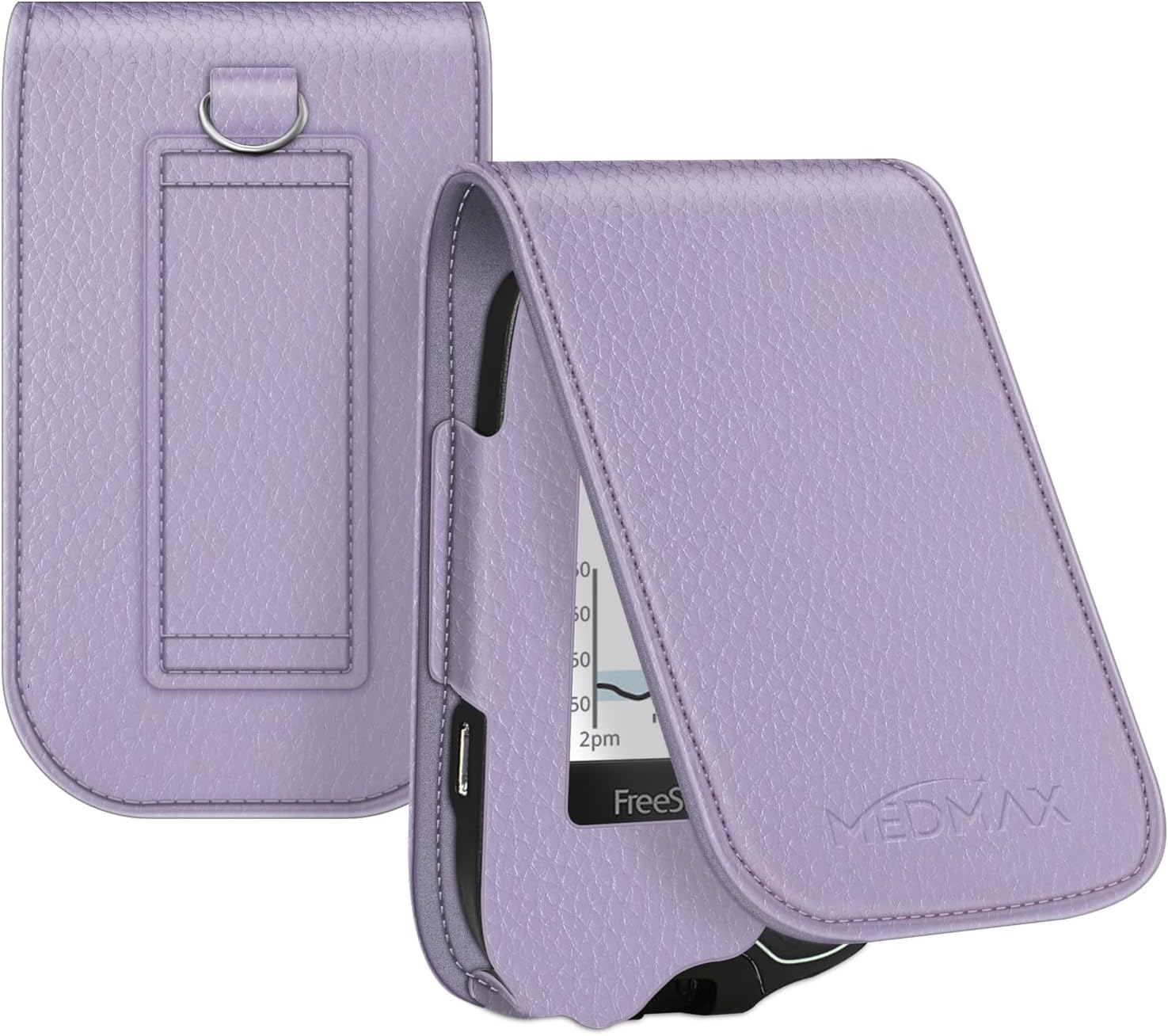 MEDMAX Case for Freestyle Libre 3/2 / Libre Reader Blood Glucose Monitor, Shockproof Faux Leather Protective Cover with Carabiner Clip and Wrist Strap for Diabetics (Lavender)