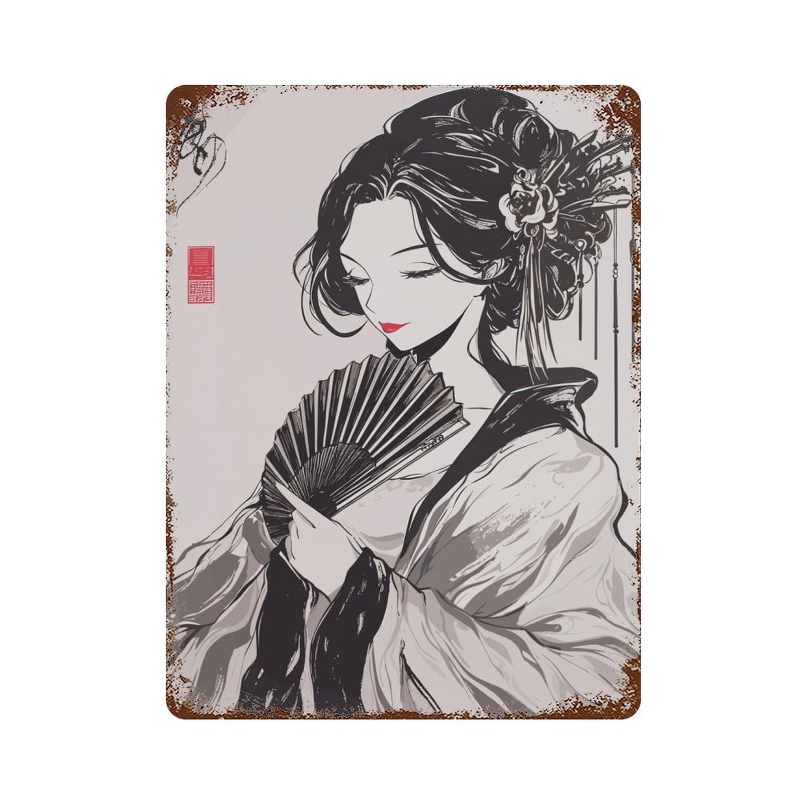Garage Style Geisha Paint Rustic Tin Plaque 15.7"x11.8", Classic Wall Plaque for Bar And Workshop