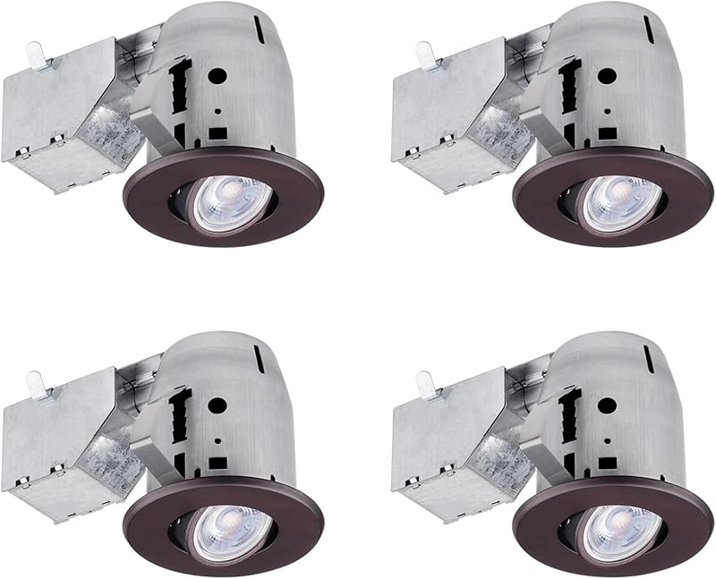 Globe Electric 90964 3" Swivel Round Trim Recessed Lighting Kit 4-Pack, Oil Rubbed Bronze Finish, Easy Install Push-N-Click Clips, 3.25" Hole Size, Dimmable, Ceiling Light, Bulb Not Included