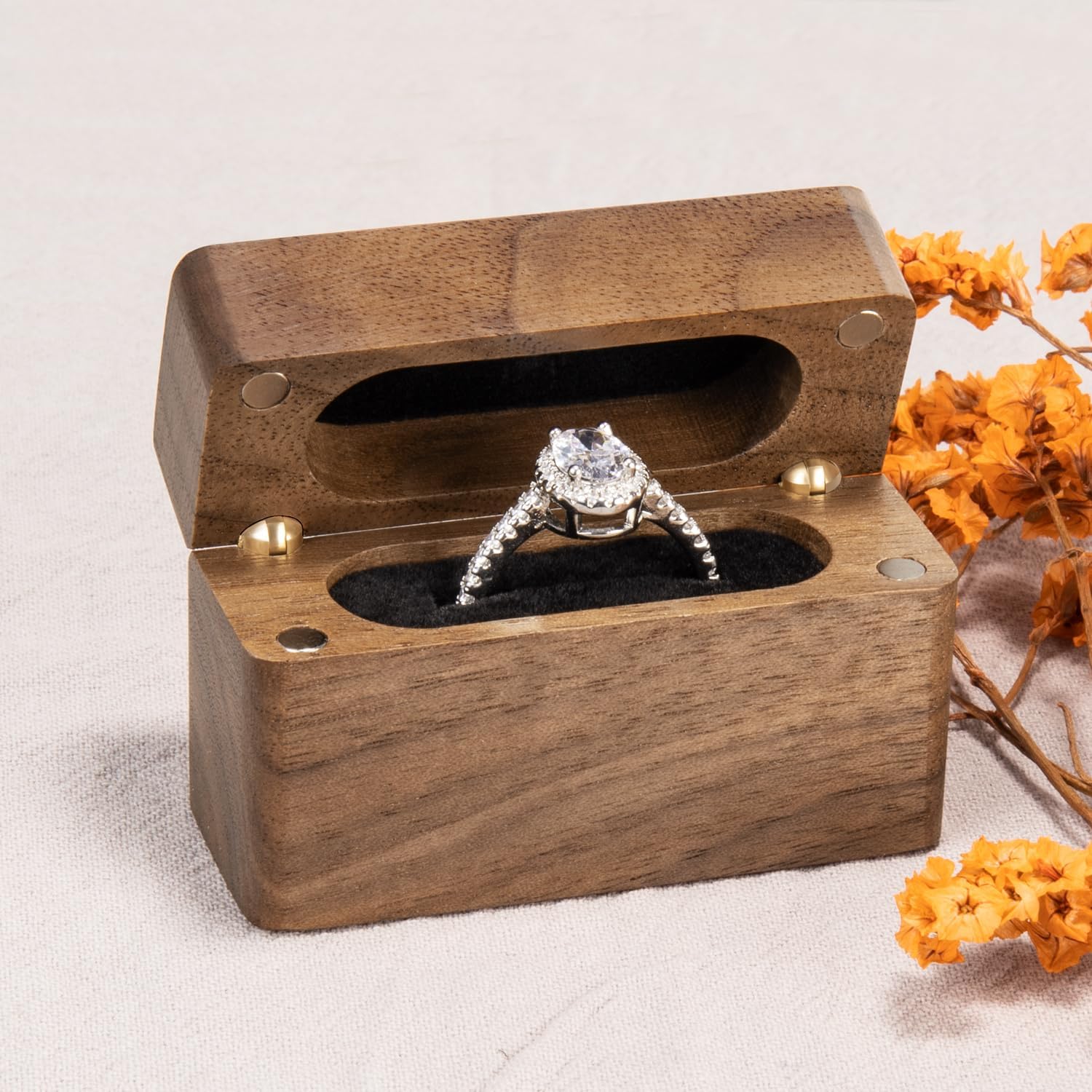 Wooden Engagement Ring Box Walnut Wooden Holder for Little Slim Ring,Pocket Size Secret DIY Ideas - Image 3