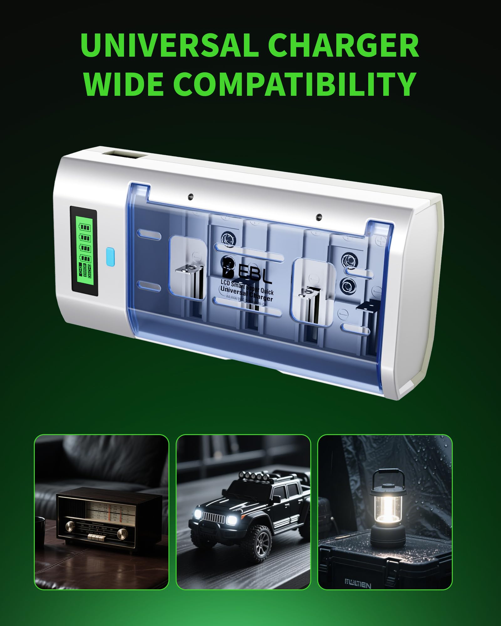 EBL Rechargeable D Batteries with Charger - LCD Universal Smart Battery Charger for C D AA AAA 9V Ni-MH Ni-CD Batteries With D Batteries (4 PACK) — view 6