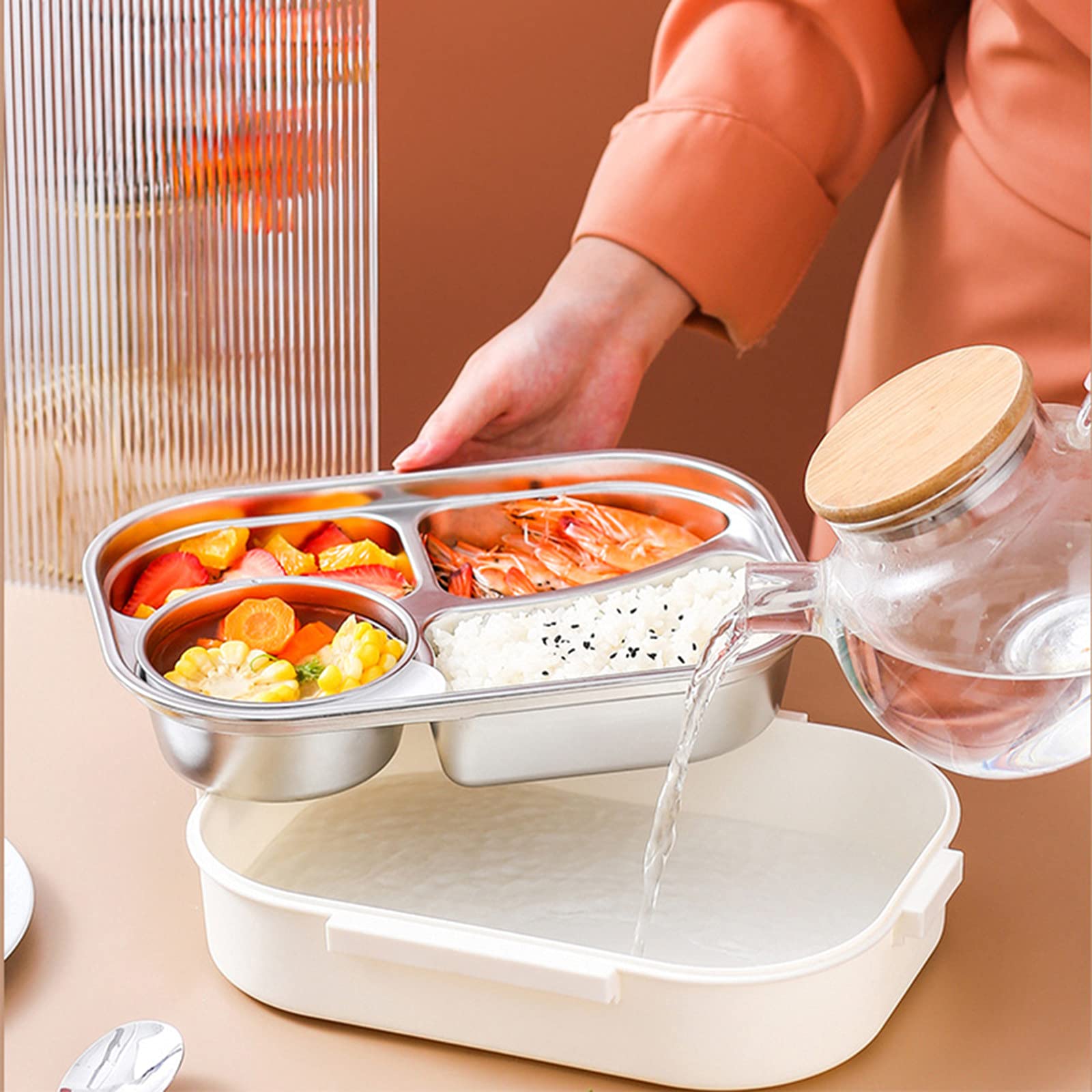 Step By Step Scatola Per Pranzo In Acciaio Inox 18 Cm - 2 Scomparti, Divisorio Rimovibile, Ermetica, Senza BPA