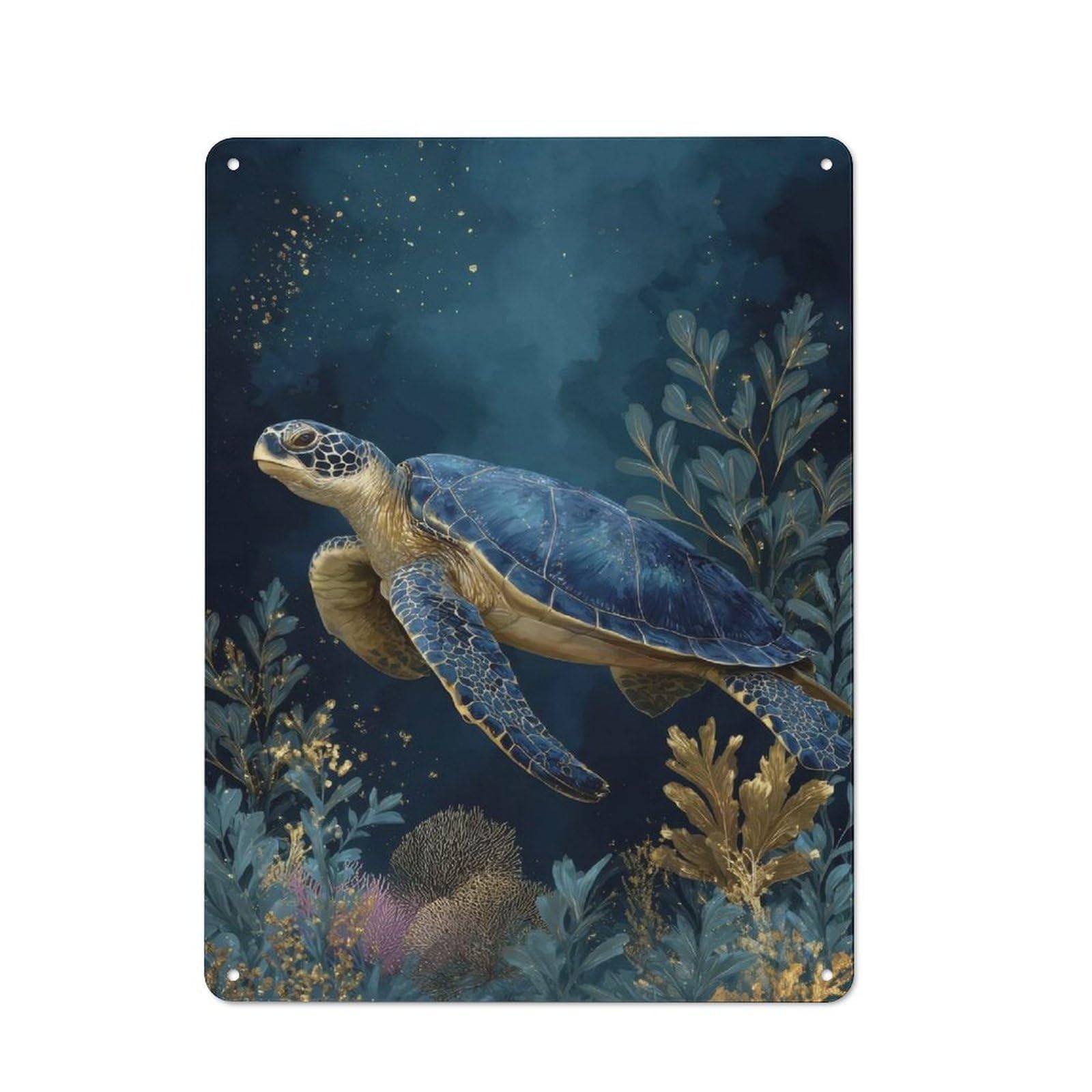 Junmoney Sea Turtle In Deep Blue Ocean Garage Style Metal Wall Sign 40X30cm Featuring Garage Wall Decor For Garage, Hobby Room, Office Or Man Cave