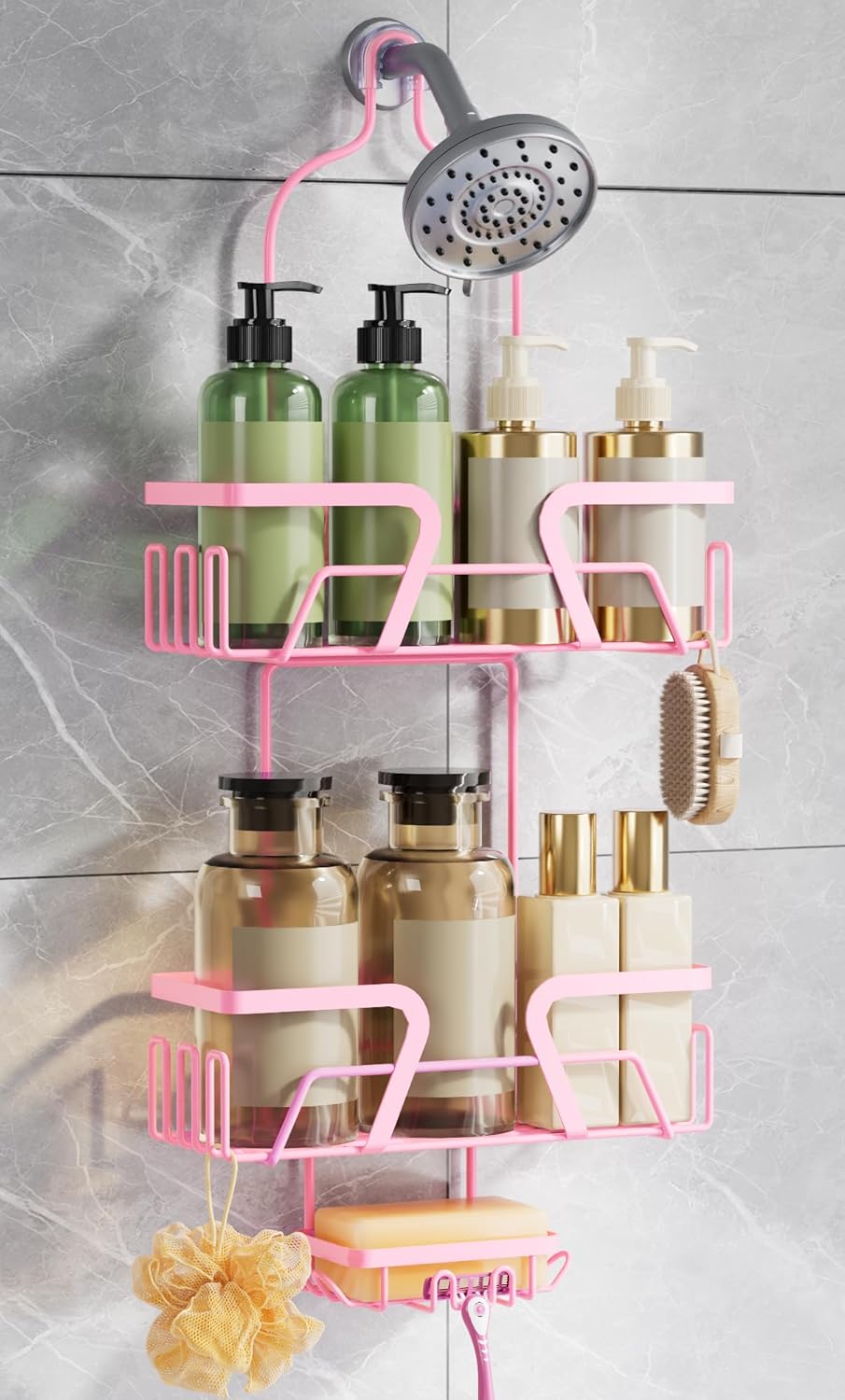 DAOYA White Shower Organizer Hanging - 2 Over The Shower Head Caddies + Soap Dish, Stainless Steel Rust-Free Bath Organizer
