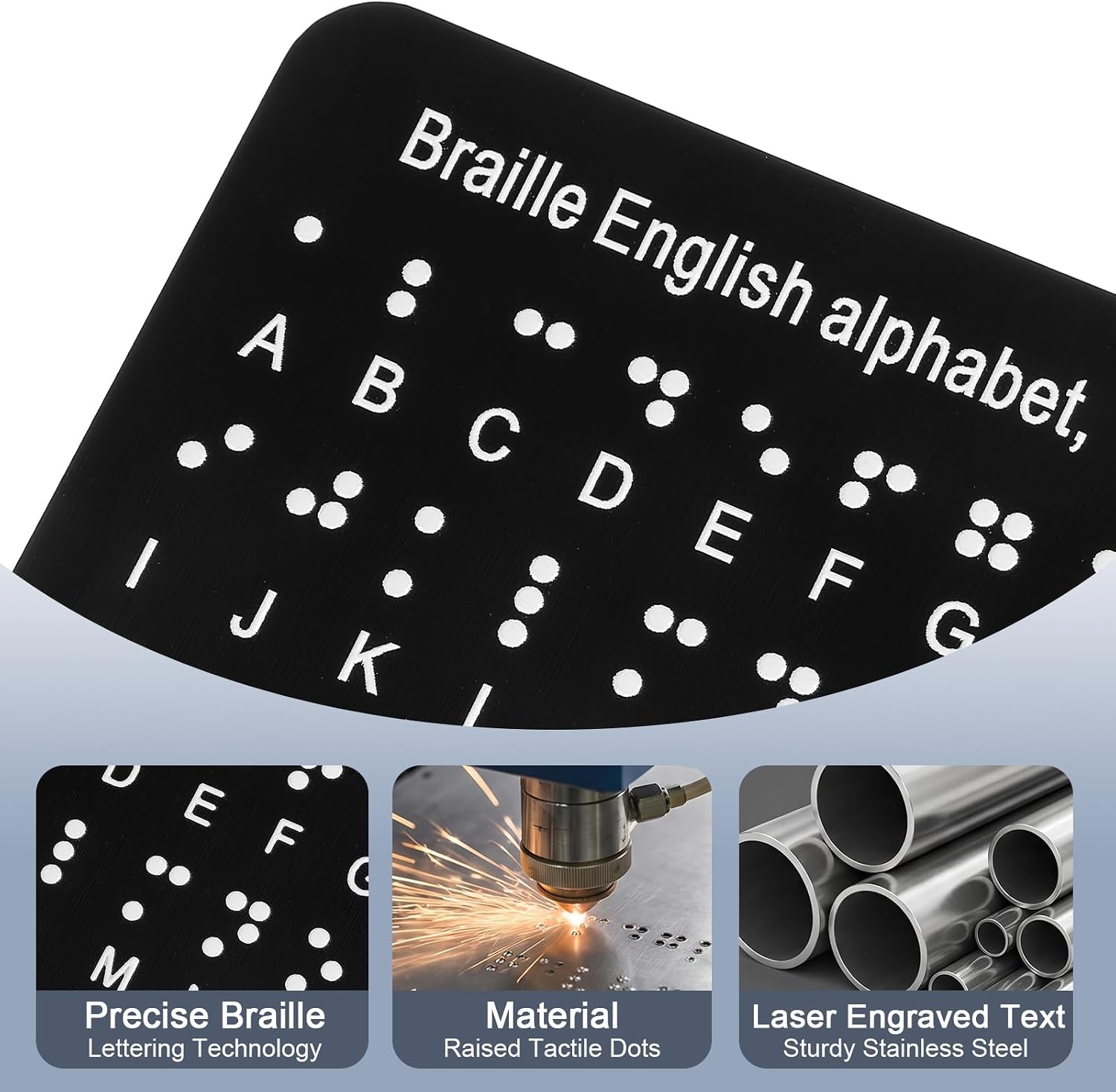 Braille Alphabet Number Board, Letter Sticker with Raised Dots, Braille Label Punctuation Number Learning Letter Fingerboard for Blind People Beginners Learn Teaching Aid (8.27'' x 7.48'')