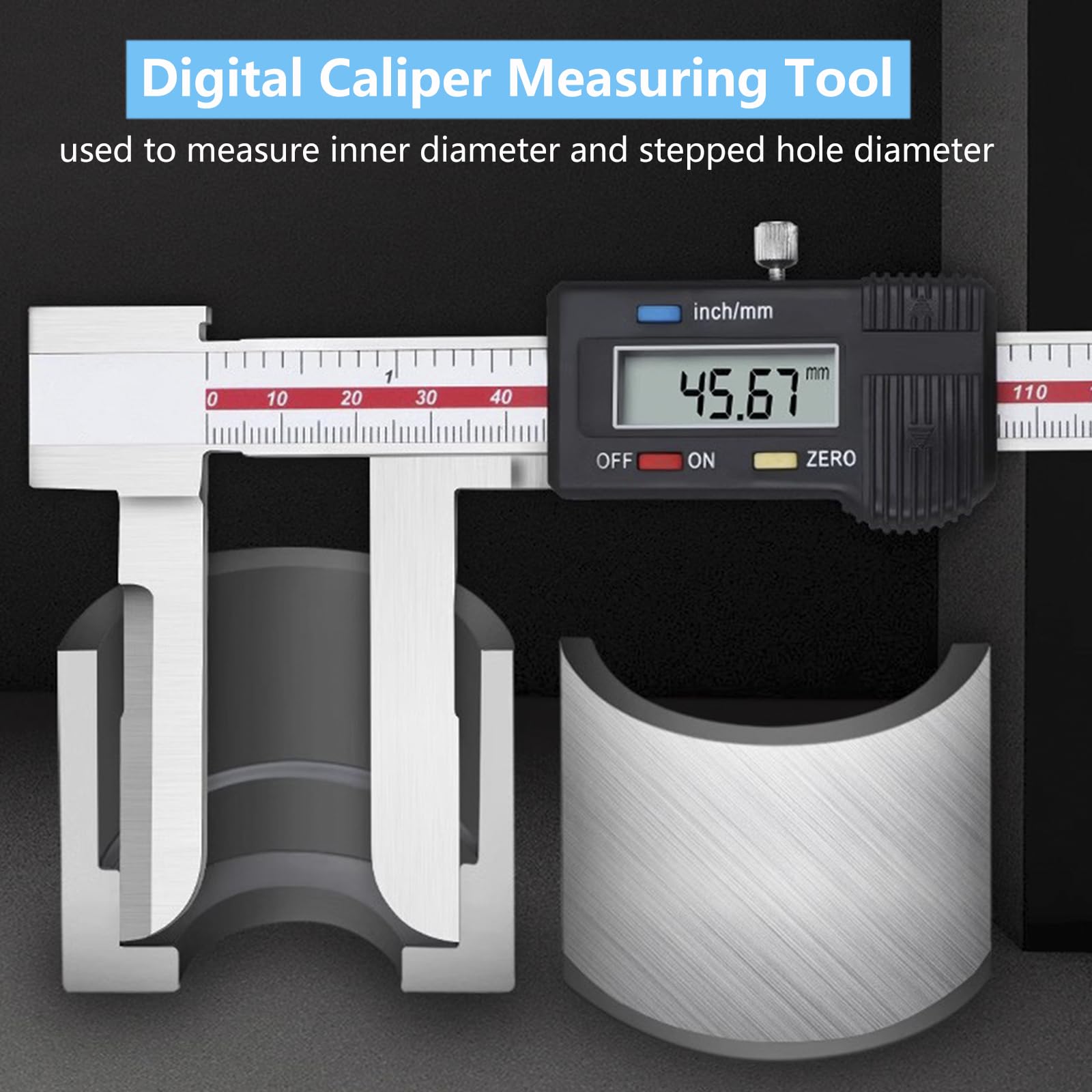 Calibre Digital 150mm/6" de Mandíbula Larga,Pie de Rey Digital de Acero Inoxidable con Pantalla LCD para Medición de Diámetro Interior y Diámetro de Agujero Escalonado