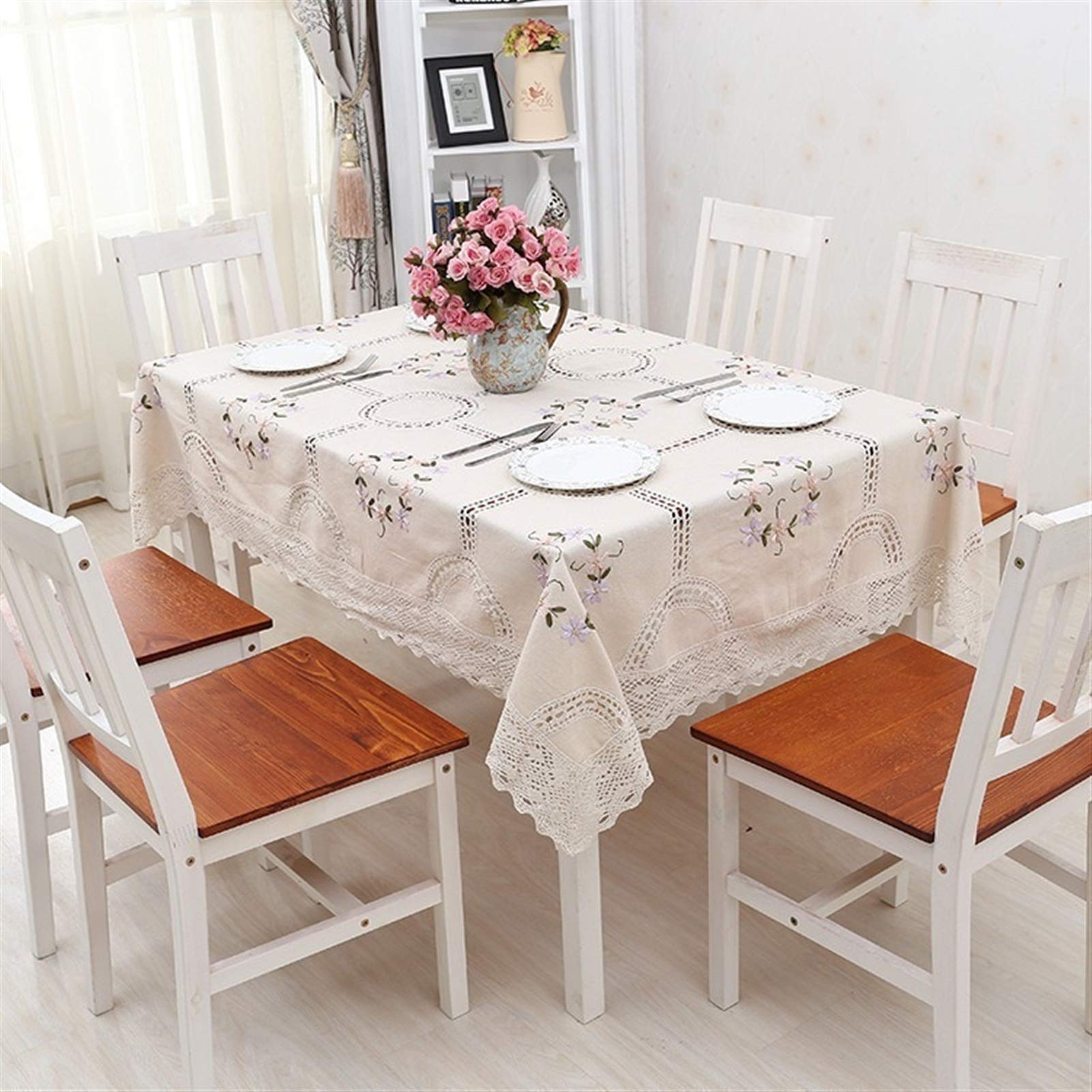 Nappe en dentelle creuse RWRAPS en coton et lin pour buffet et cheminée