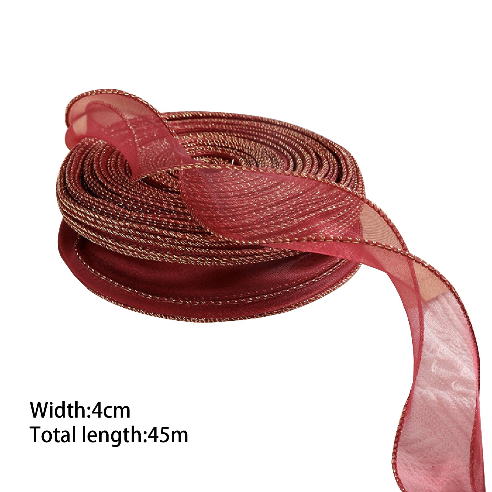 4cm*45 Yard Organza Chiffon Ribbon Gold Edge Sheer Chiffon Ribbon for Bouquet Gift Wrapping Red - Image 4