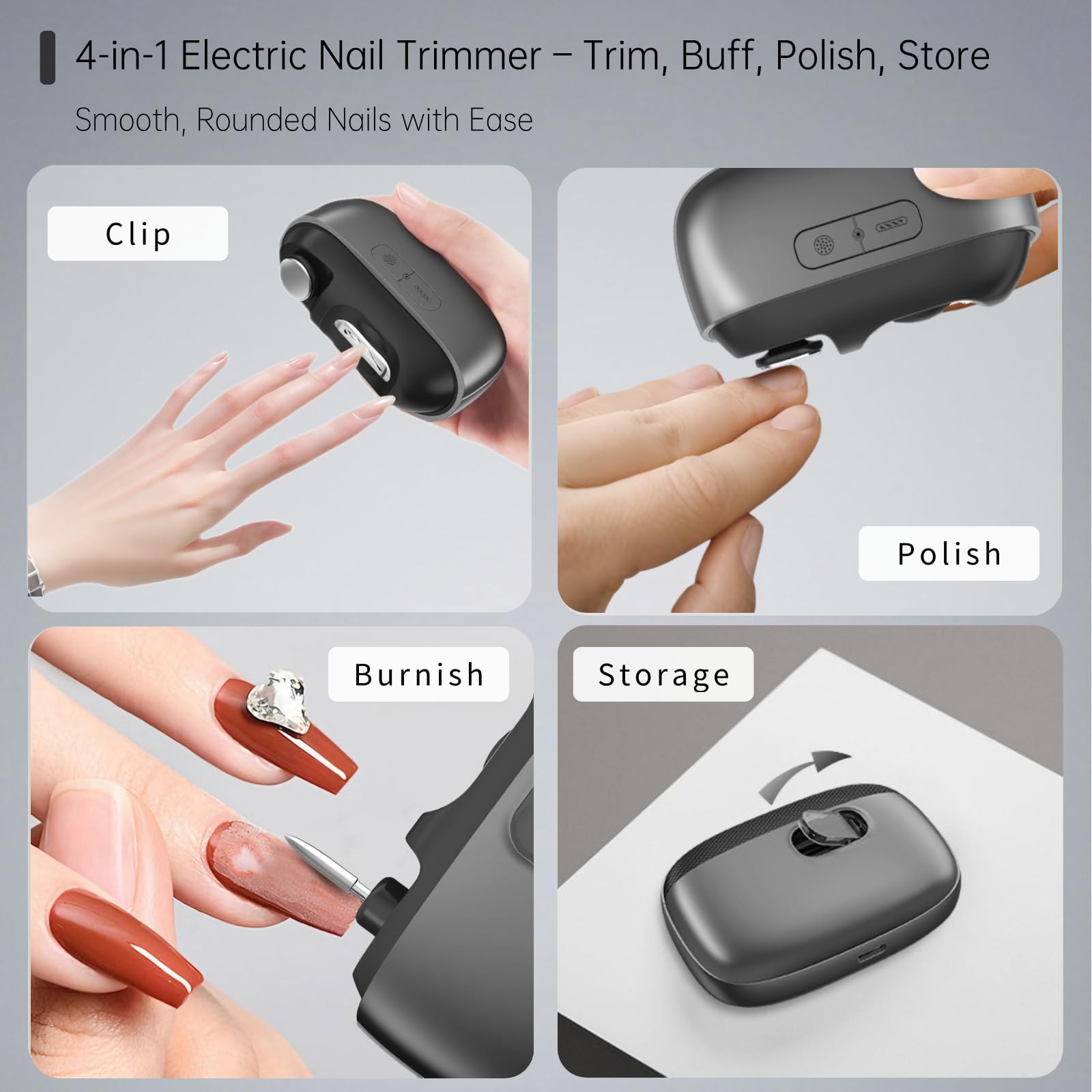 Elektrischer Nagelknipser 3-in-1, 2026 Verbesserter Wiederaufladbarer Multifunktions-Automatischer Fingernagelschneider mit LED-Licht, Nagelstaubfänger, Sichere Schmerzlose Nagelfeile für Baby