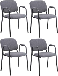 CLP Set De 4 Sillas Confidente Ken Pro tapizadas En Tela I Sillas De Conferencia con Base De Metal Negro Sin Ruedas, Color:Gris
