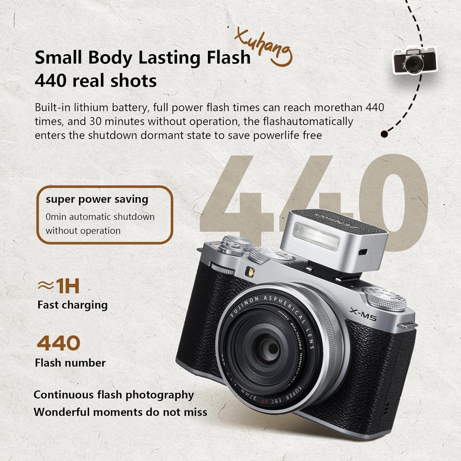 ZF08 Mini Camera Flash Speedlite with Flash Height Booster, Capable of Continuous Flash Shooting,Aluminum,for Fuji/Sony/Nikon/Canon/Olympus/Leica/Any Cameras with Single-Contact Hotshoe