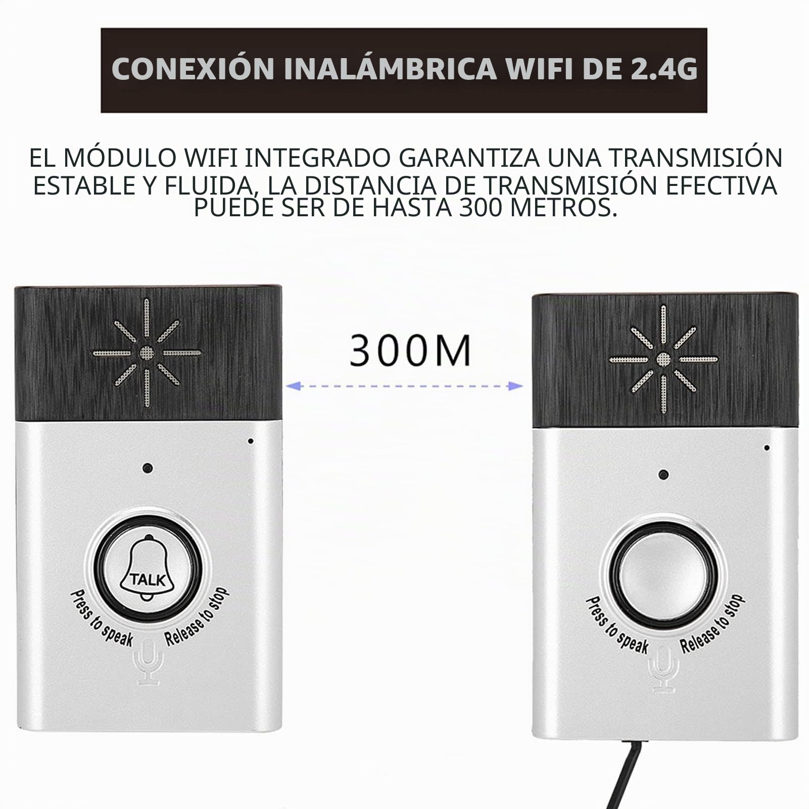 Timbre de Puerta, con Altavoz de micrófono de Alta sensibilidad Incorporado, de intercomunicador de Timbre inalámbrico, Mini Voz portátil de 2,4 GHz