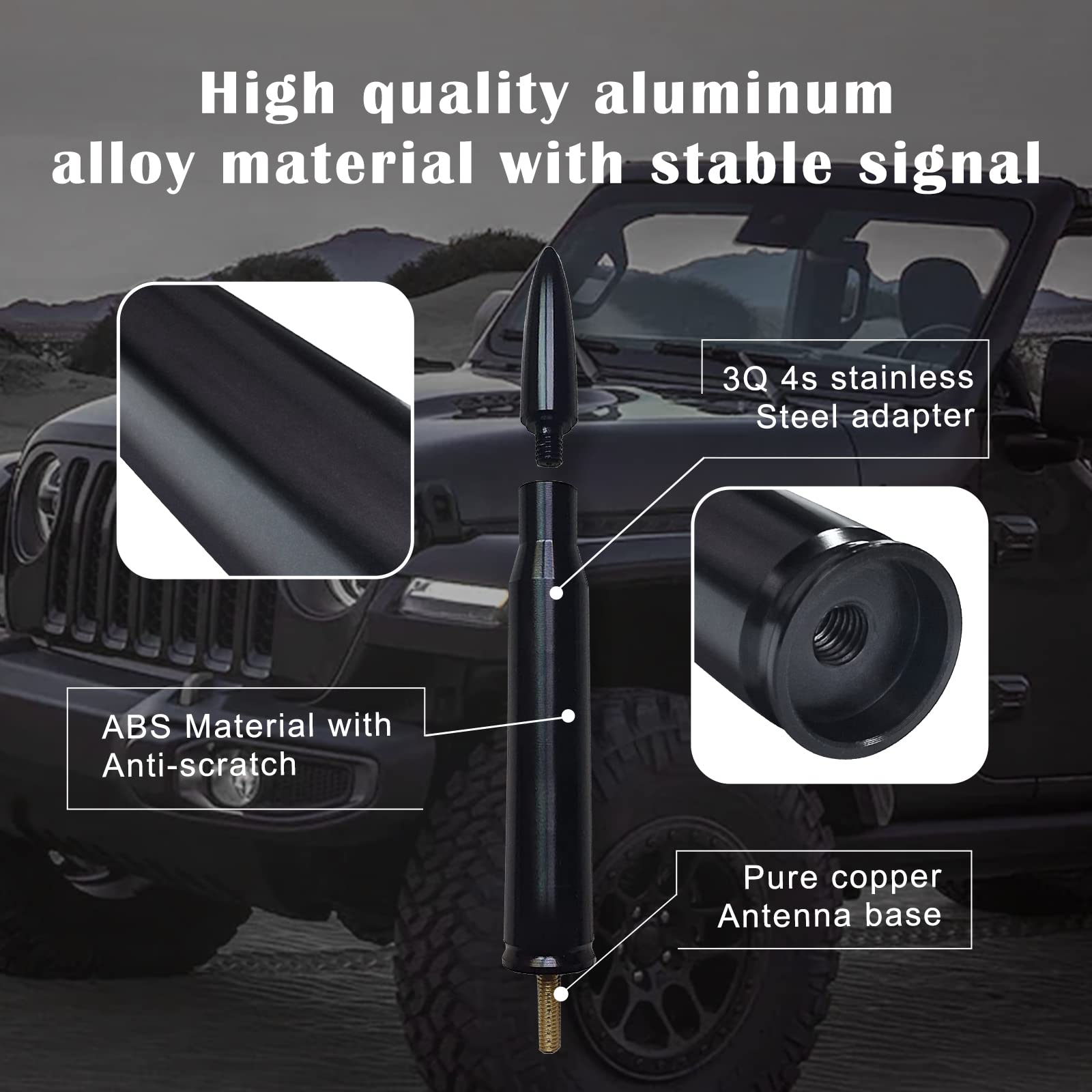 Universal Bullet Antenna - 5.5" Black Aluminum Antenna For Chevy Silverado & GMC Sierra