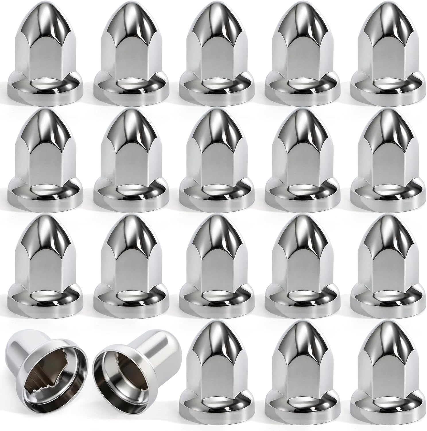 Lawei 20 Pack 33MM X 2-5/8" Chrome Lug Nut Cover, Push-On ABS Plastic Bullet Nut Chrome Caps, Anti-Rust Wheel Nut Covers for Semi Trucks Trailers