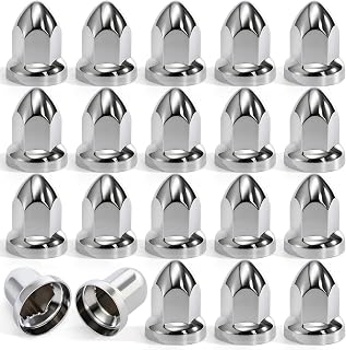 Lawei 20 Pack 33MM X 2-5/8" Chrome Lug Nut Cover, Push-On ABS Plastic Bullet Nut Chrome Caps, Anti-Rust Wheel Nut Covers for Semi Trucks Trailers