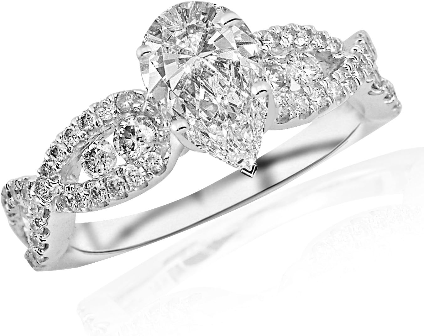 1.3 Carat Designer Twisting Eternity Channel Set Four Prong Diamond Engagement Ring (E Color, I1 Clarity) - Pear Cut/Shape