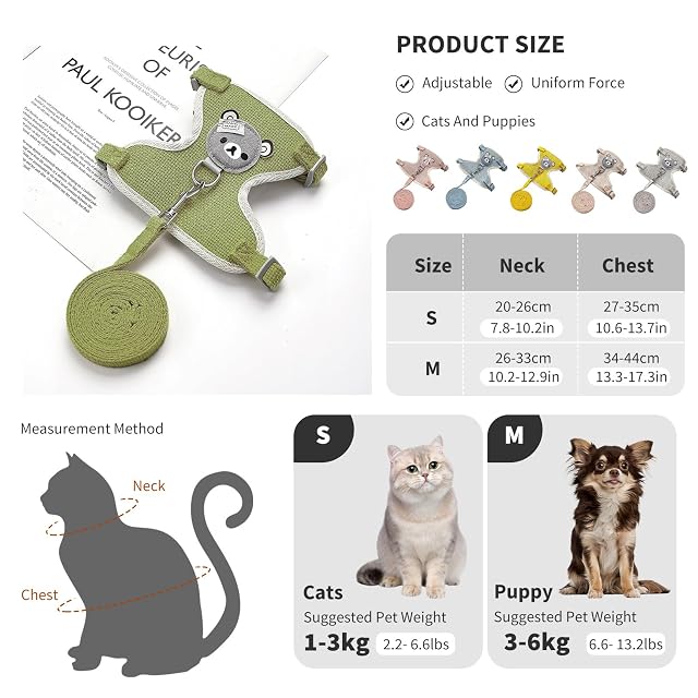 Foto 2 de 5 de PETCUTE Arnés para Gatos con Correa,Arnes Gato Antiescape,Ideal para Pasear al Gato al Aire Libre,Chaleco…