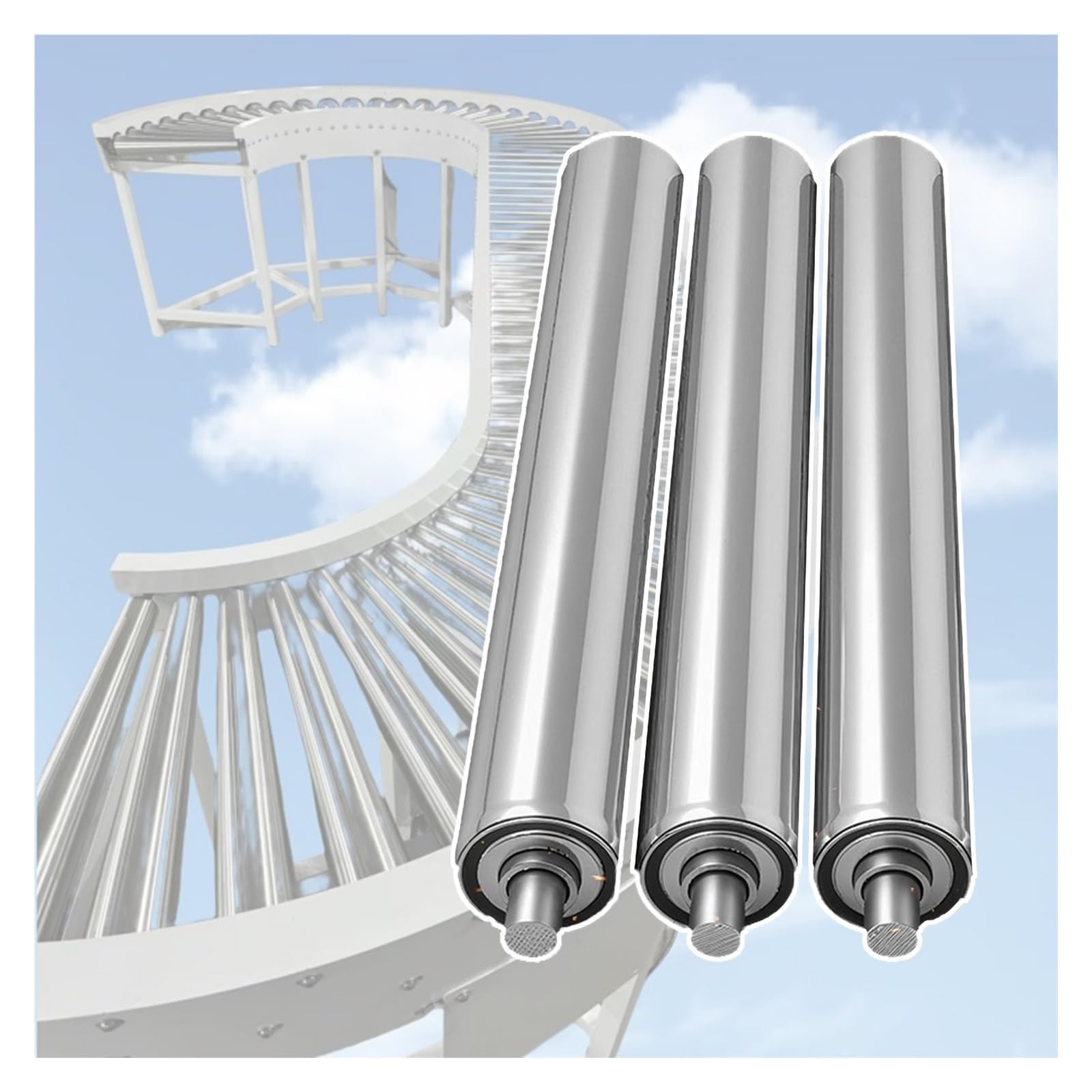 Rulli trasportatori resistenti in acciaio galvanizzato da 5,1 cm, lunghezza 101,6 cm, confezione da 5 – Design a pressione facile da rimuovere, ideale per sistemi di trasporto industriali, elevata