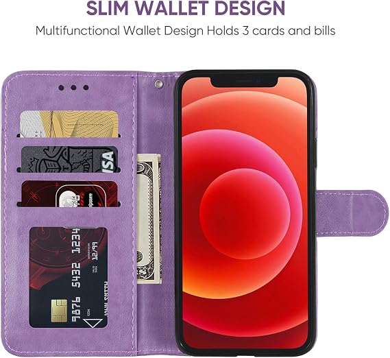 Case for iPhone 12 Mini Case, Apple 12 Mini Wallet Case with Tempered Glass Screen Protector, Mandala Leather Flip Credit Card Holder Stand Phone Cover Case for Apple iPhone 12 Mini Purple