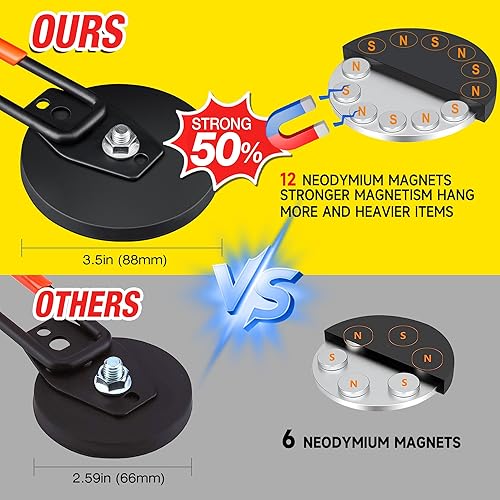 Miniatura 3 de Ganchos magnéticos grandes y fuertes para colgar de alta resistencia, 2 ganchos de almacenamiento de imanes de neodimio de 3.5 pulgadas, gancho