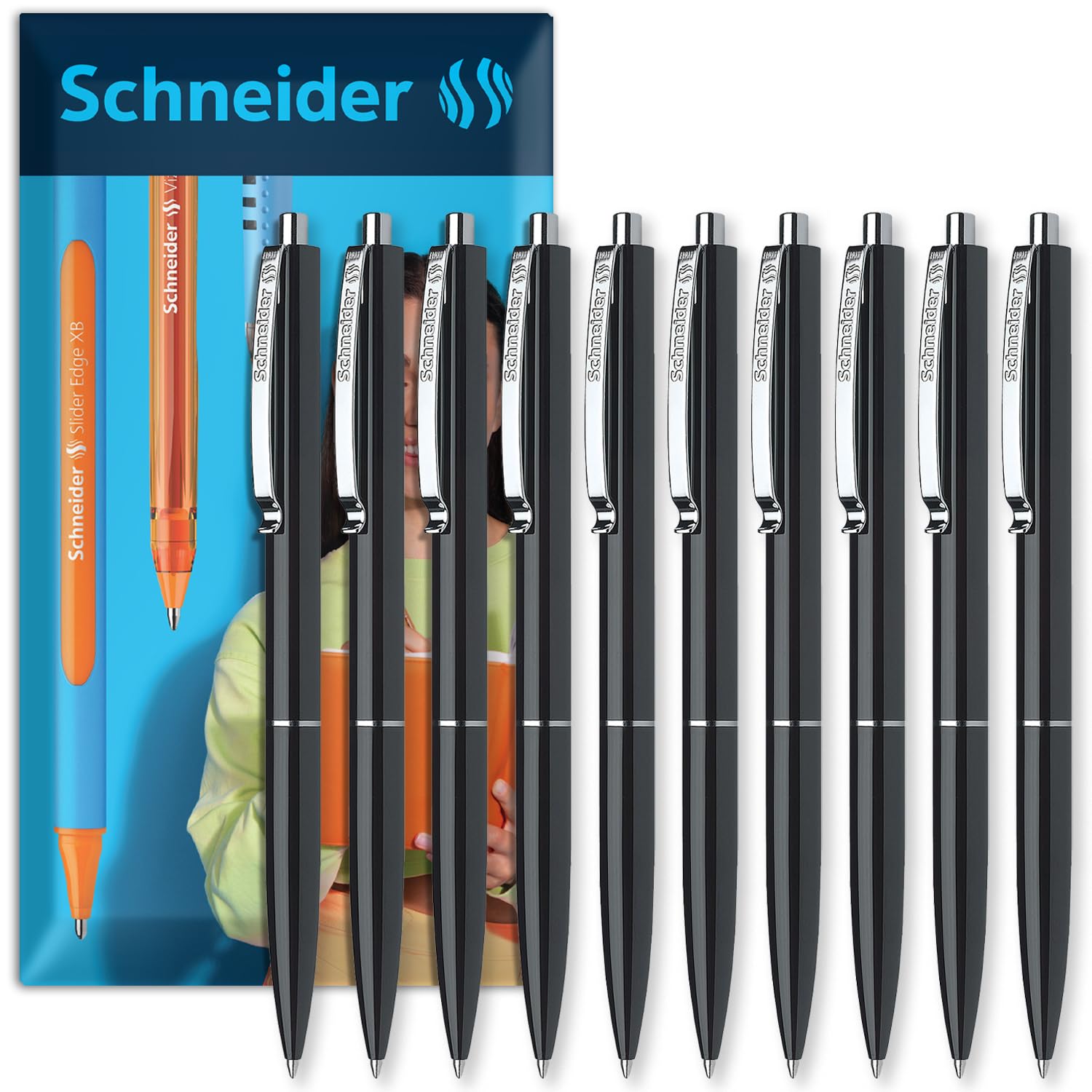 Schneider K15 Ballpoint Pen Medium Refillable Black, 10 Pack