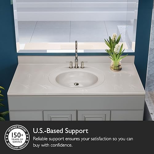 Miniatura 9 de Design House 586347 Tapa de tocador de mármol cultivado, juego central de 4 pulgadas, remolino marfil