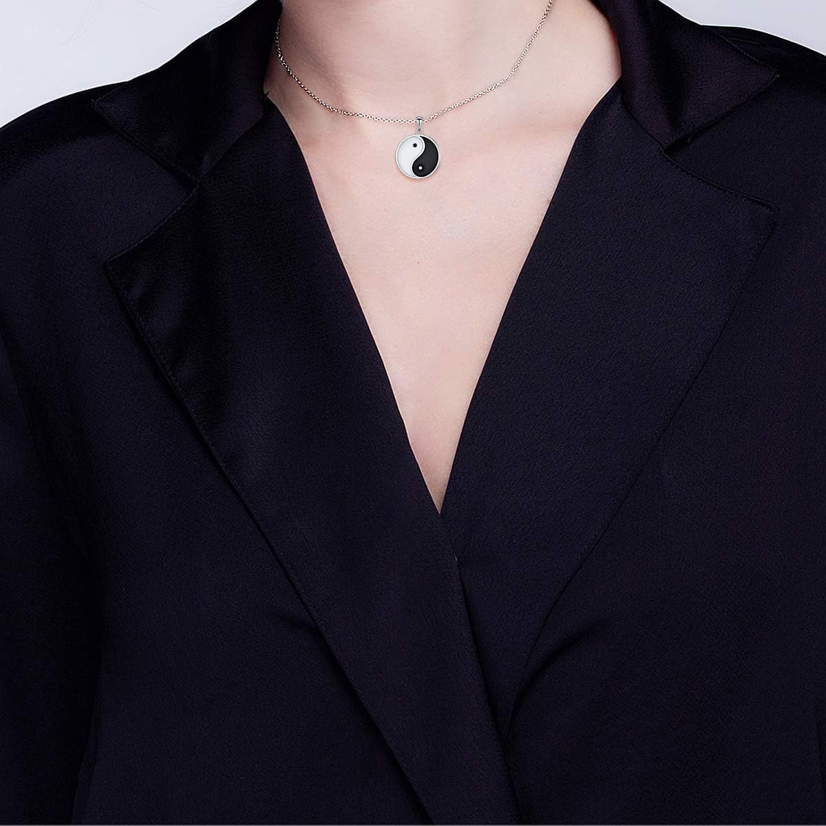 Alphm S925 Sterling Silver Yin Yang Tai Chi Choker Short Dainty Pendant Necklace for Women