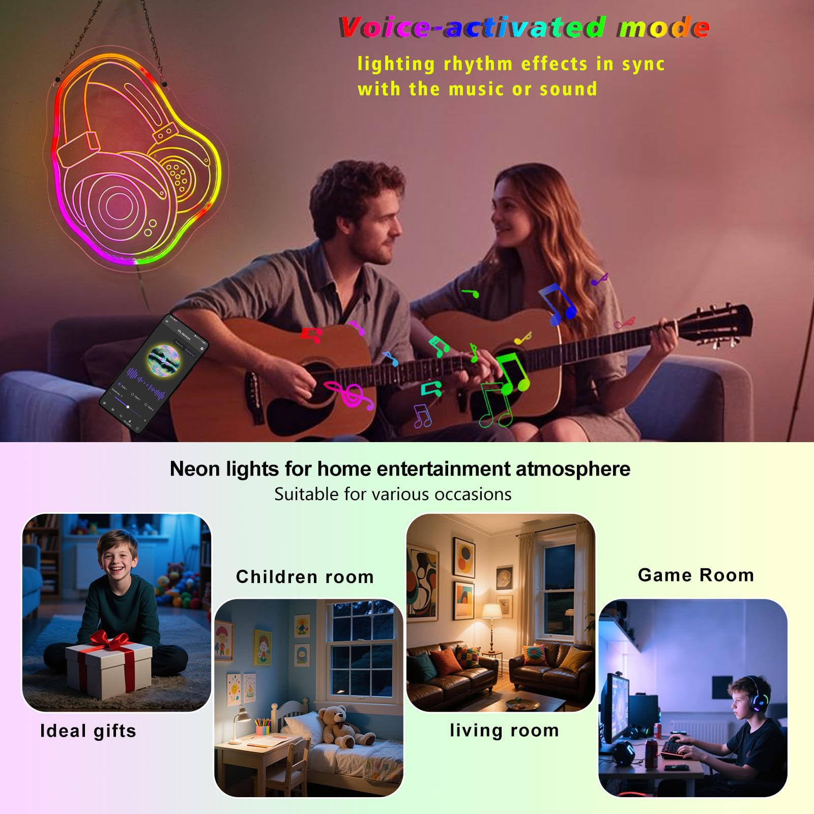 Insegna al neon con cuffie da gamer, regalo a forma di cuffie, luce notturna per bambini, con telecomando, dimmerabile, decorazione da parete per stanza dei giocatori, come regalo di Natale e