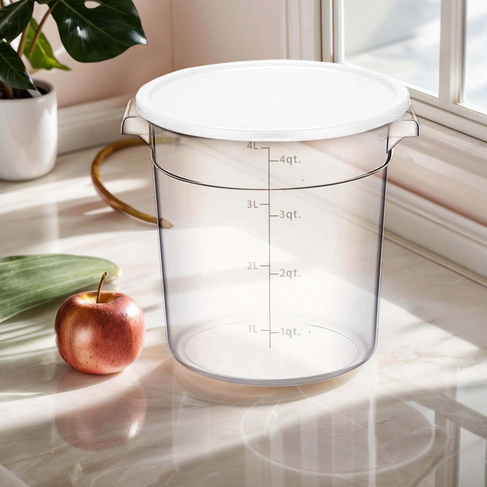 5 recipientes de almacenamiento de alimentos de 4 cuartos de galón con tapas para prueba de pan de masa elevada, cubo redondo transparente para almacenamiento de alimentos en cocina o
