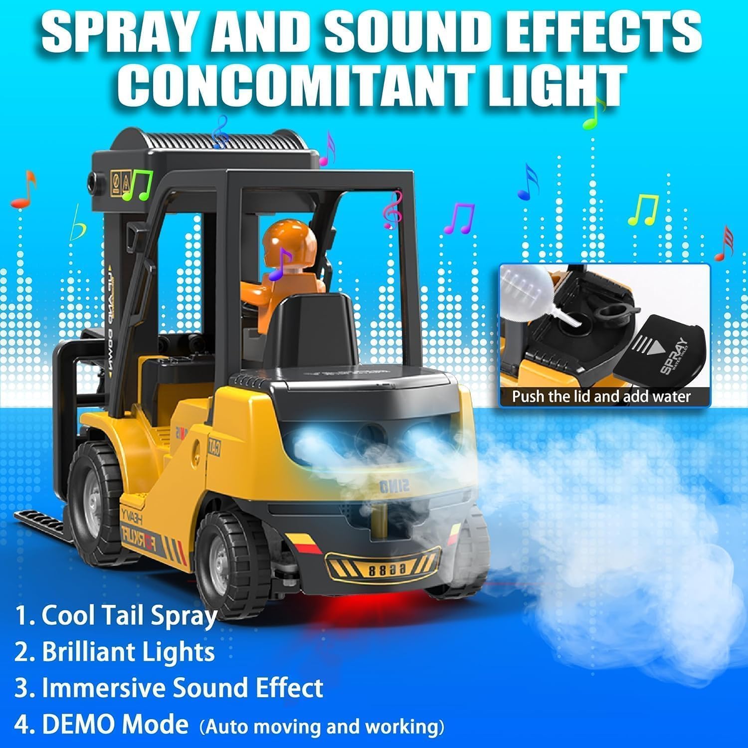 Babelly Remote Control Forklift 11 Channel Rc Forklift Cranes Construction Toys, w/Boxes/Sound and Light Spray, Rechargeable Batteries, Kids Forklift Toy(RC Forklift Truck-Yellow) 4