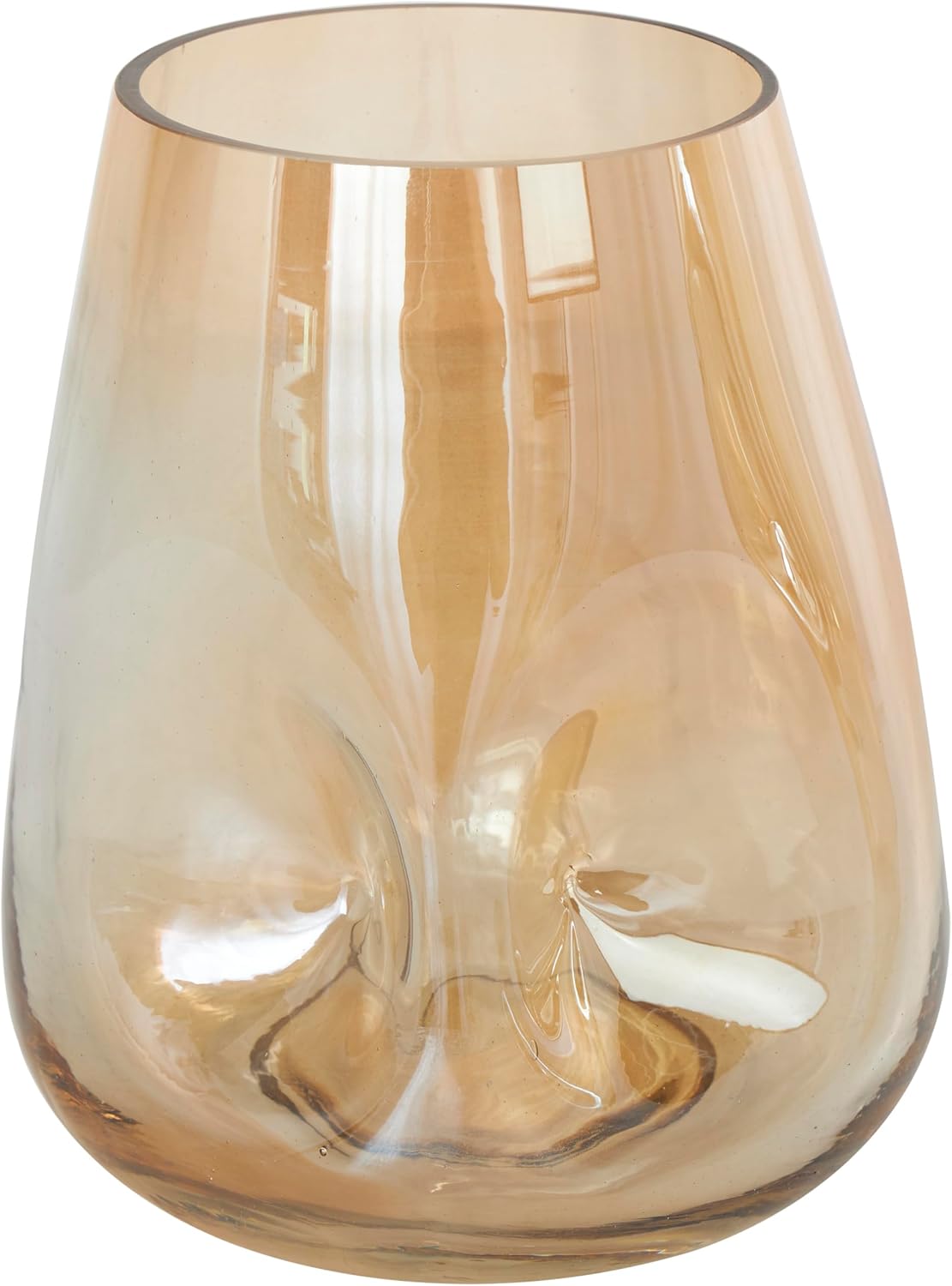 Deco 79 Glass Decorative Vase Concaved Iridescent Centerpiece Vases, Set of 2 Flower Vases for Home Decoration 11", 8" H, Gold