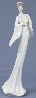 US 13.5 Inch White Porcelain Figure Nippon Geisha in Kimono with Fan