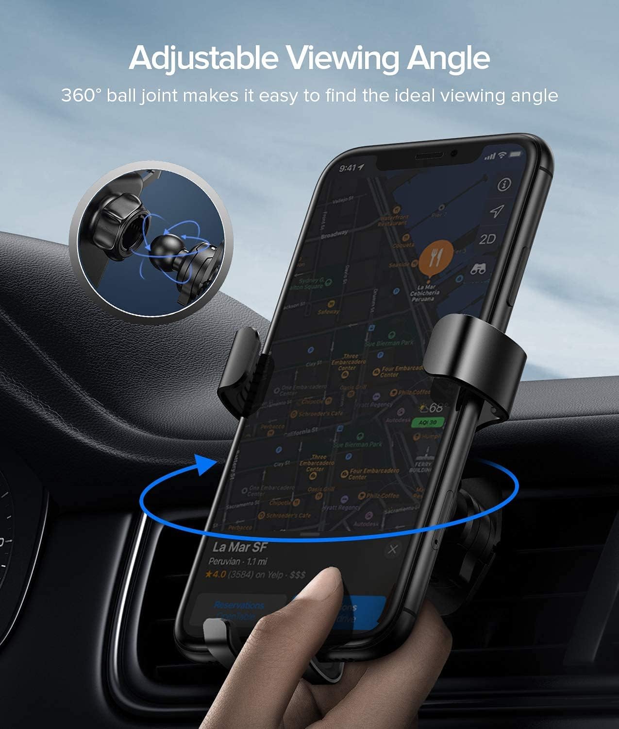 INIU Car Phone Mount, 360° Universal Gravity Air Vent Phone Holder for Car, One Hand Cell Phone Car Holder Stand Compatible with iPhone 12 11 Pro XS Max X 8 7 Plus Samsung S20 S10 Note 9 Google LG GPS