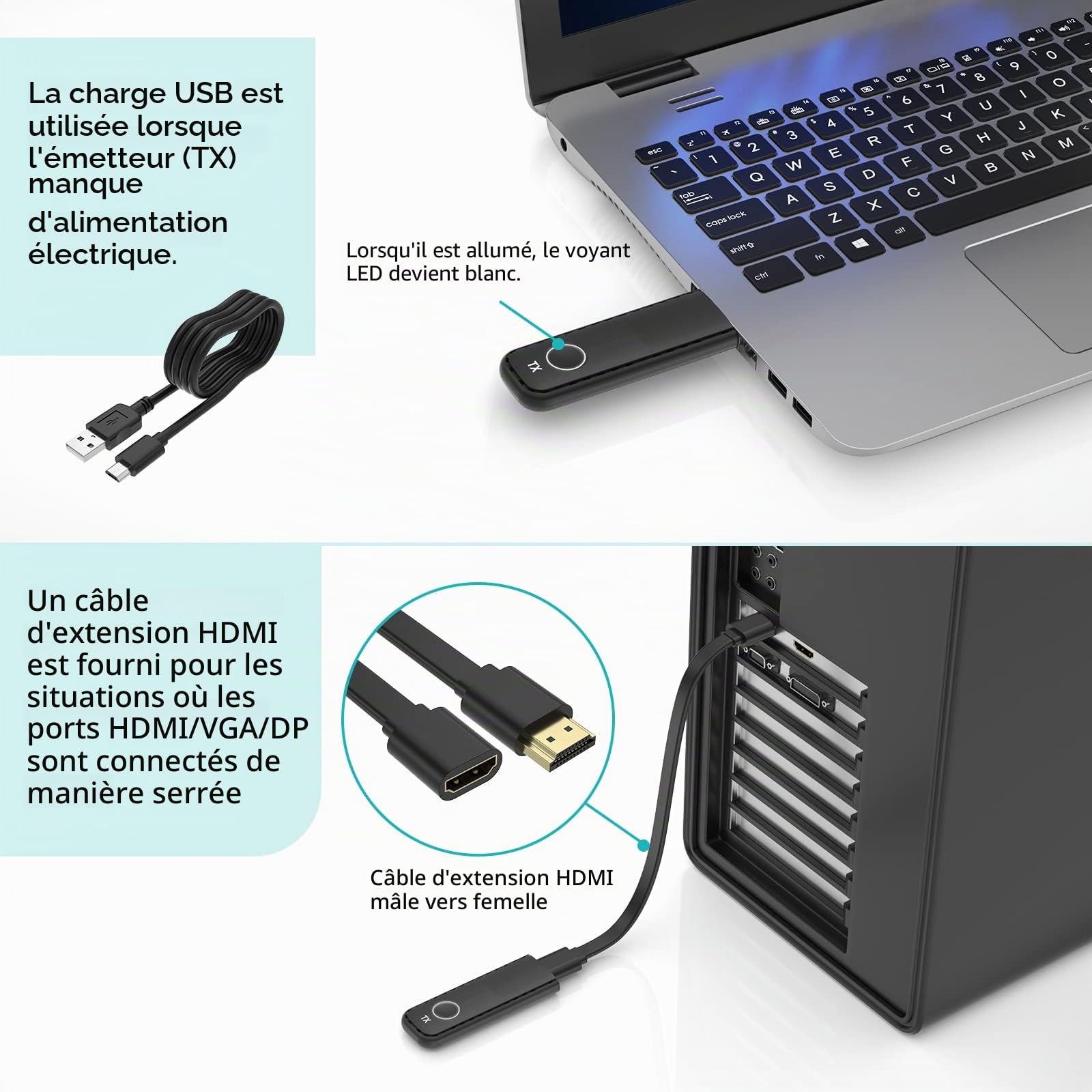 MT-VIKI Émetteur HDMI sans Fil - Émetteur et récepteur HDMI sans Fil - 2,4/5 GHz - Adaptateur HDMI pour vidéo d'un Ordinateur Portable, d'un PC vers d'un Moniteur, d'un projecteur HDTV, Plug & Play -