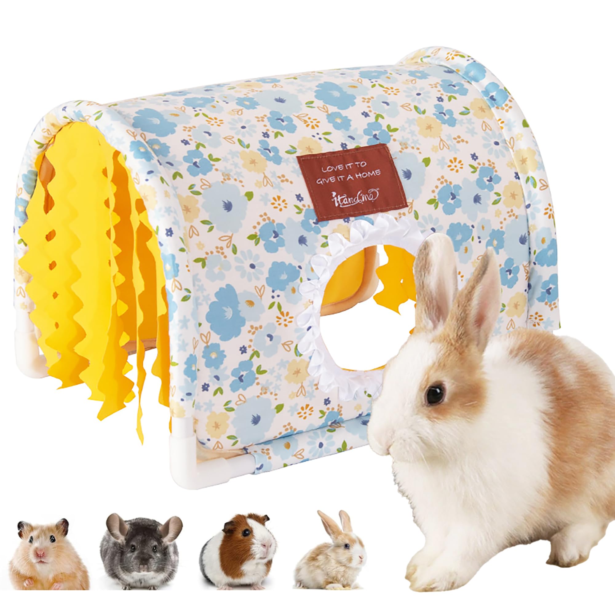 BShasrlim Guinea Pig Hideout Tunnel - Stable Washable Small Animal Tunnel Hide with Curtains,Guinea Pig Accessories for Hamster/Chinchilla/Dwarf Rabbit/Ferret (Blue, Large)