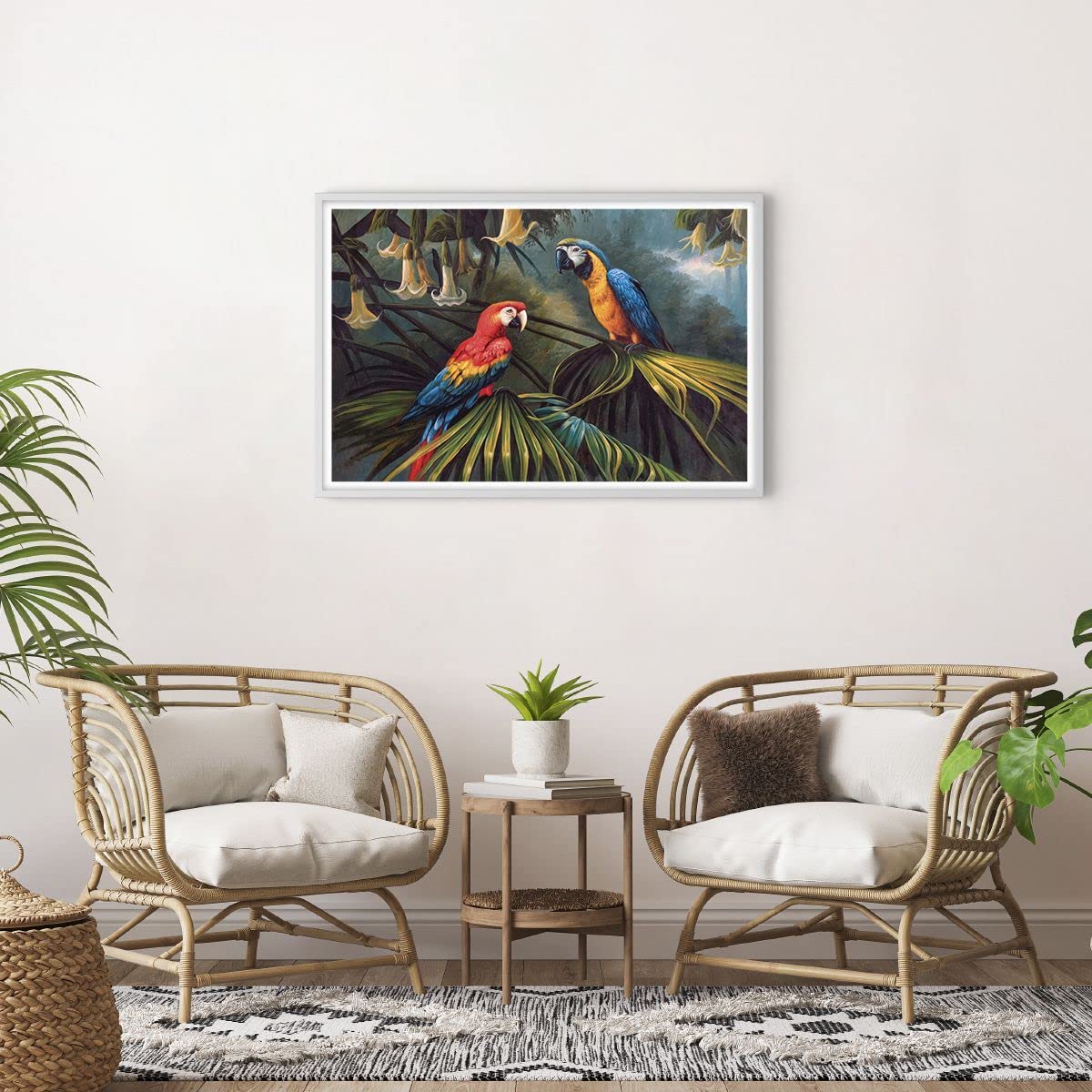 ARTTOR Poster De Pared Ara Loros Palmeras Póster Marco Blanco 91x61cm Moderno Cuadros Decorativo Decoracion Salon Dormitorio Cocina Cuadros Pared Imágenes Wall Art Prints Decor P2WAA91x61-4780