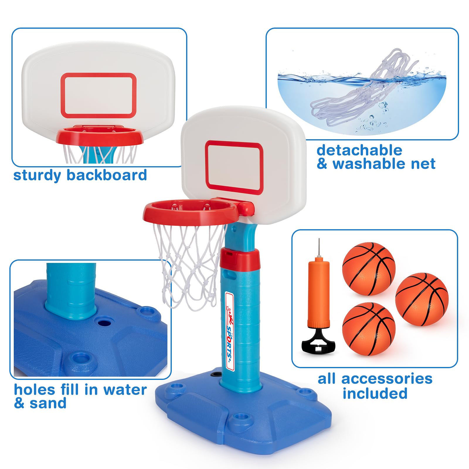 LACCHOUFEE Basketball Hoop Indoor Outdoor Toys for Toddlers 1-3, Kids Basketball Hoop with 3 Balls, Adjustable Mini Basketball Goal, Birthday Sports Toys Gift for Baby Boys Girls Age 1 and Up - Blue