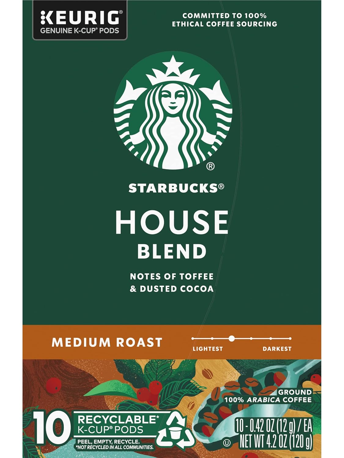 Starbucks House Blend Coffee K-Cup Pods, Medium Roast Arabica Coffee, 10 Count (Pack of 2 Boxes)