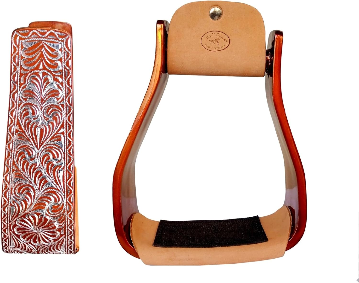 CHALLENGER Horse Western 5" Wide Bronze Engraved Aluminum Slanted Angled Show Stirrups 51194BZ