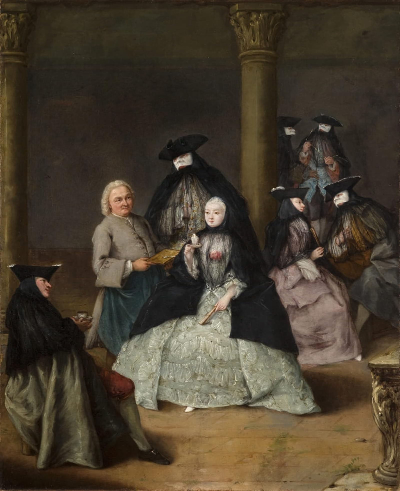 ARTXLXXBN Famous Print Painting Colorful Art Print Masked Party in a Courtyard by Pietro Longhi Canvas Art Decorations for Home Decor 60x90cm