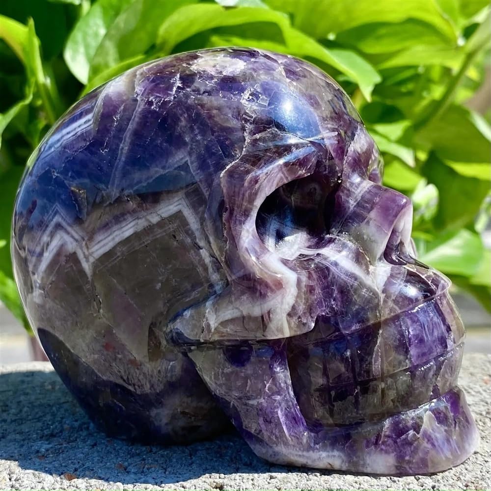RVBLRDSE Dreamy Purple Quartz Carved Crystal Skull Home Decor(500-700g) Gemstone Stone