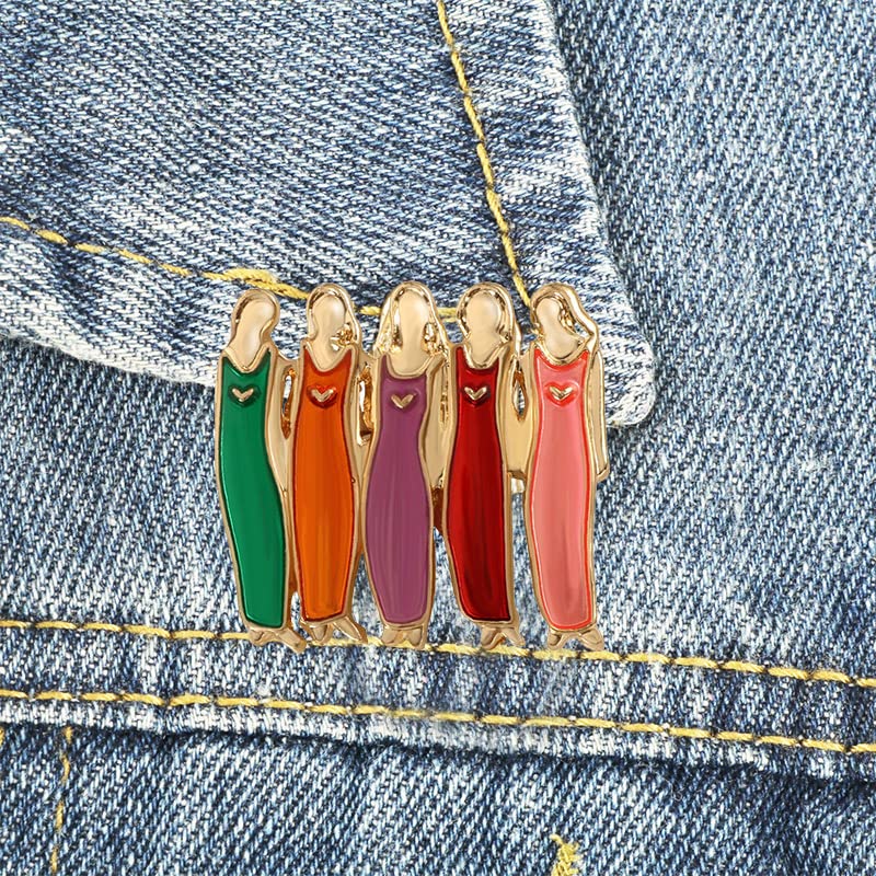 Image of Ximimark 2 PCS five sisters Creative Sisters Brooch Women Friendship Sisterhood Series Enamel Brooch
