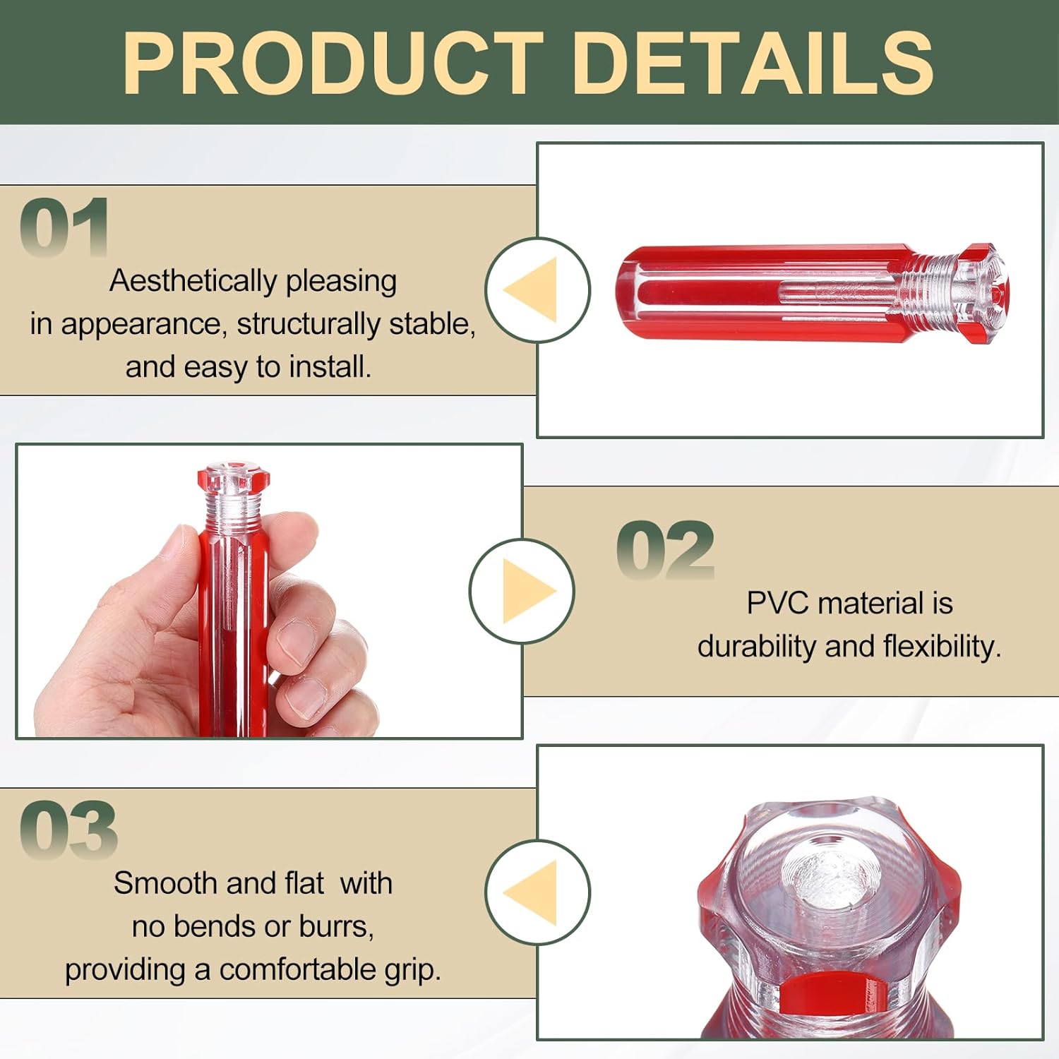 HARFINGTON 2pcs Pre-Drilled Blank Screwdriver Tool Handles 5.3mm Hole 80mm Length PVC Plastic Replacement Grips, Clear Red