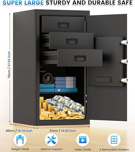 Miniatura 2 de Caja de seguridad ignífuga de 6.5 cuft, caja fuerte para el hogar, impermeable, gran seguridad para documentos con teclado digital LCD, alerta