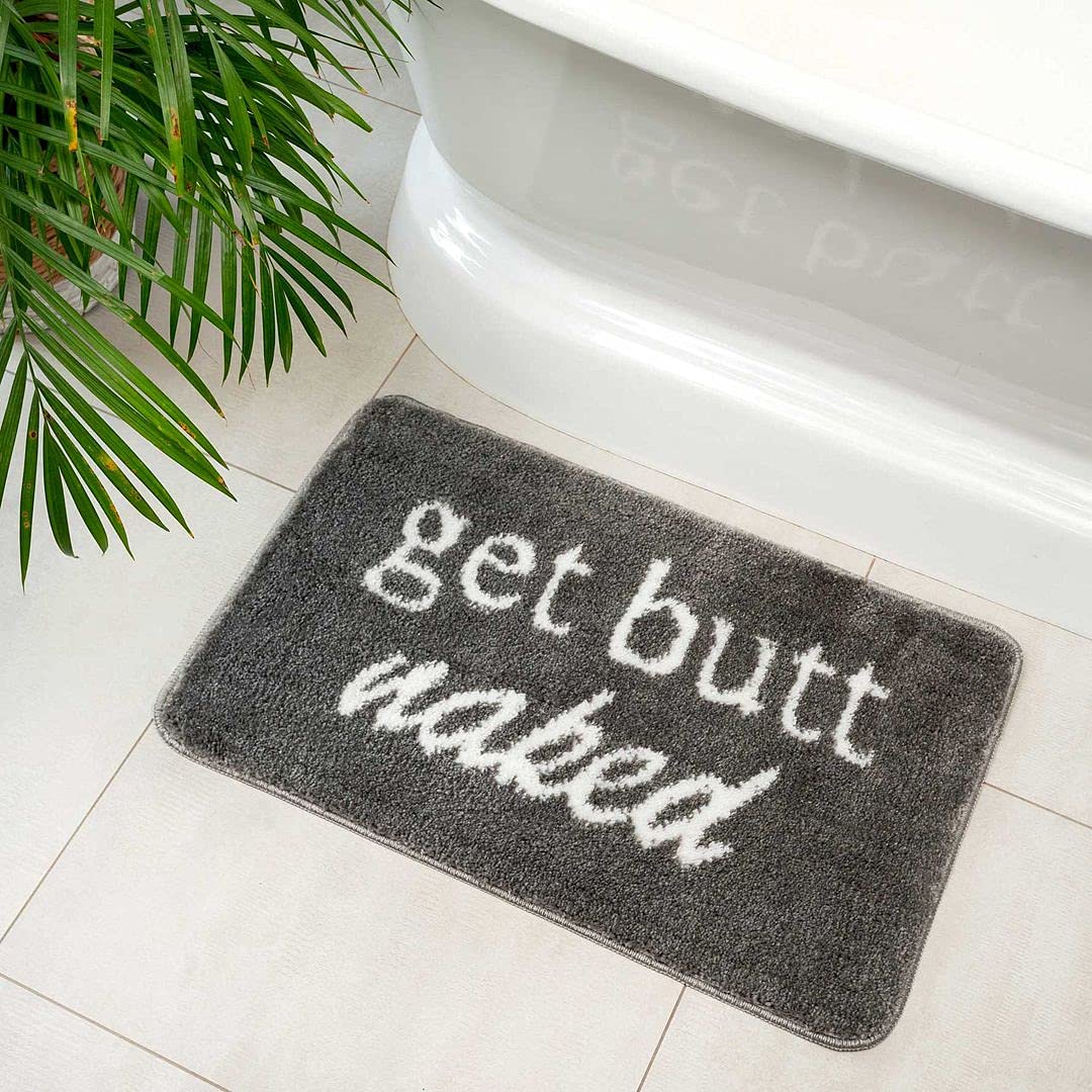 Novelty Soft Absorbent Non Slip Grey Butt Naked Machine Washable Bath Mat Rubber Back Bathroom Shower Sink Rug 50cm x 80cm