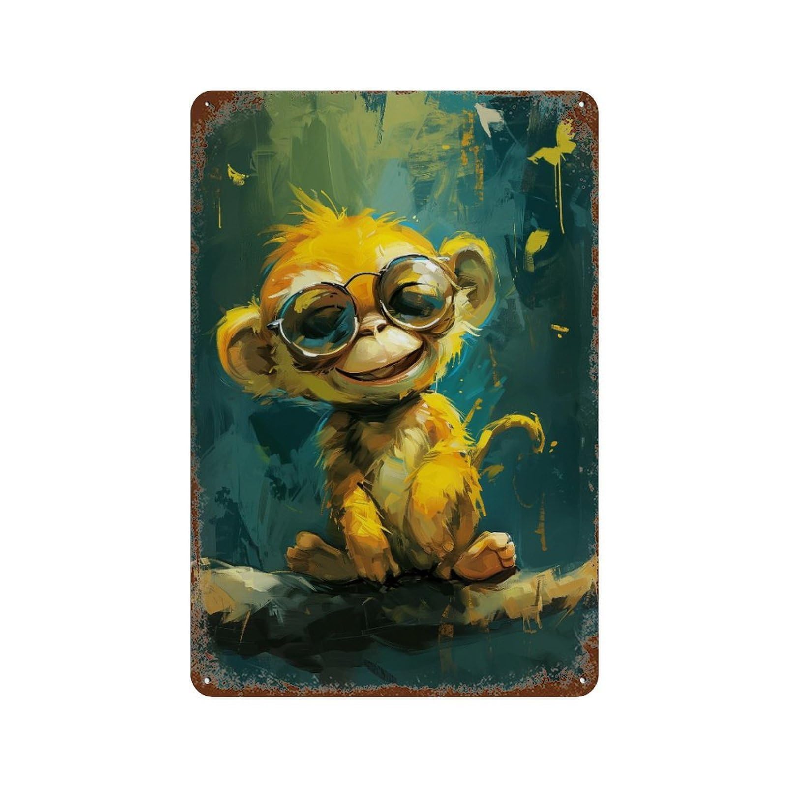 Golden Monkey with Sunglasses 11.8"x7.9" Vintage Rust Metal Sign, Decorative Metal Wall Art for Bistro, Counter And Cafe Decor