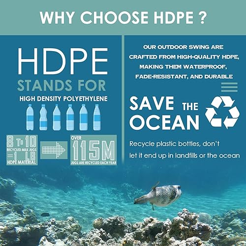 Miniatura 8 de IVY&LANE Columpio para porche al aire libre  Plástico HDPE  2 personas  Columpios de banco colgantes  Resistente a la intemperie  4 cadenas de acero