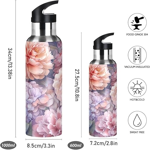 Miniatura 2 de BPA-Free Sport Water Bottle Insulated 20 Oz, Stainless Steel Vacuum Insulated Water Bottle for Gym Outdoor Travel School, Watercolor Peonies